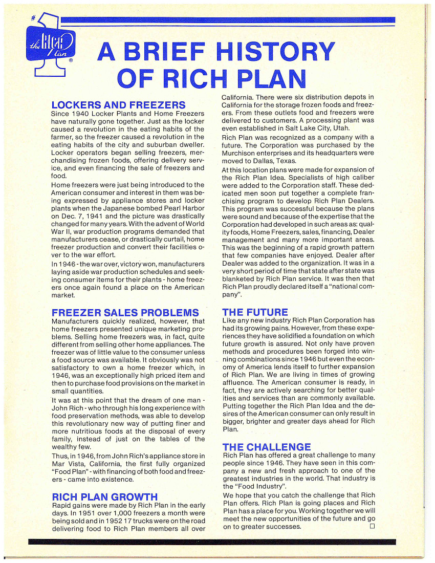 Brief History of Rich Plan Foods